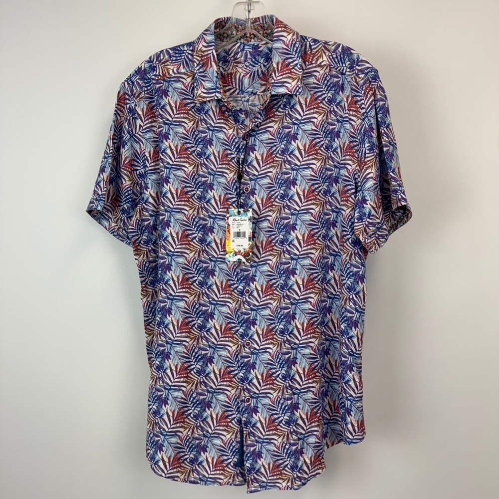 Robert Graham Teigen Mens Medium Multi Tropical Palm Linen Shirt NWT - Picture 2 of 16